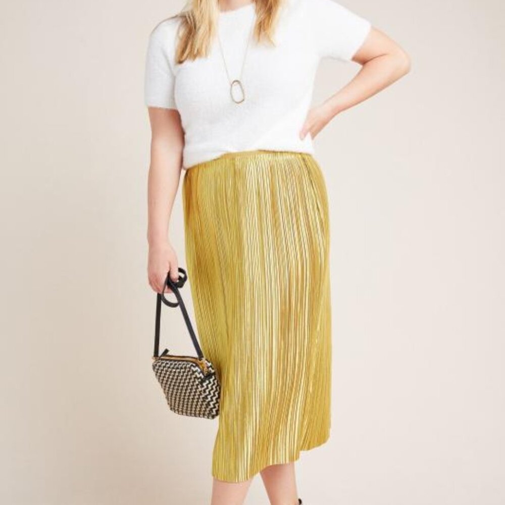 Maeve by Anthropologie Metallic Gold Pleated Holiday Maxi Skirt - US 2/UK 6